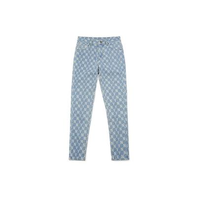 MLB New York Yankees Sports Lifestyle Series Logo Print Mid-Rise Slim Fit Casual Durable Jeans Women Jeans Light-Blue 3FDPM0521-50BLL