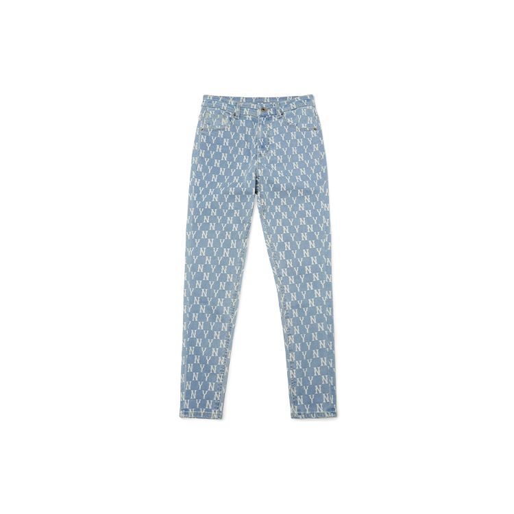 MLB New York Yankees Sports Lifestyle Series Logo Print Mid-Rise Slim Fit Casual Durable Jeans Women Jeans Light-Blue 3FDPM0521-50BLL