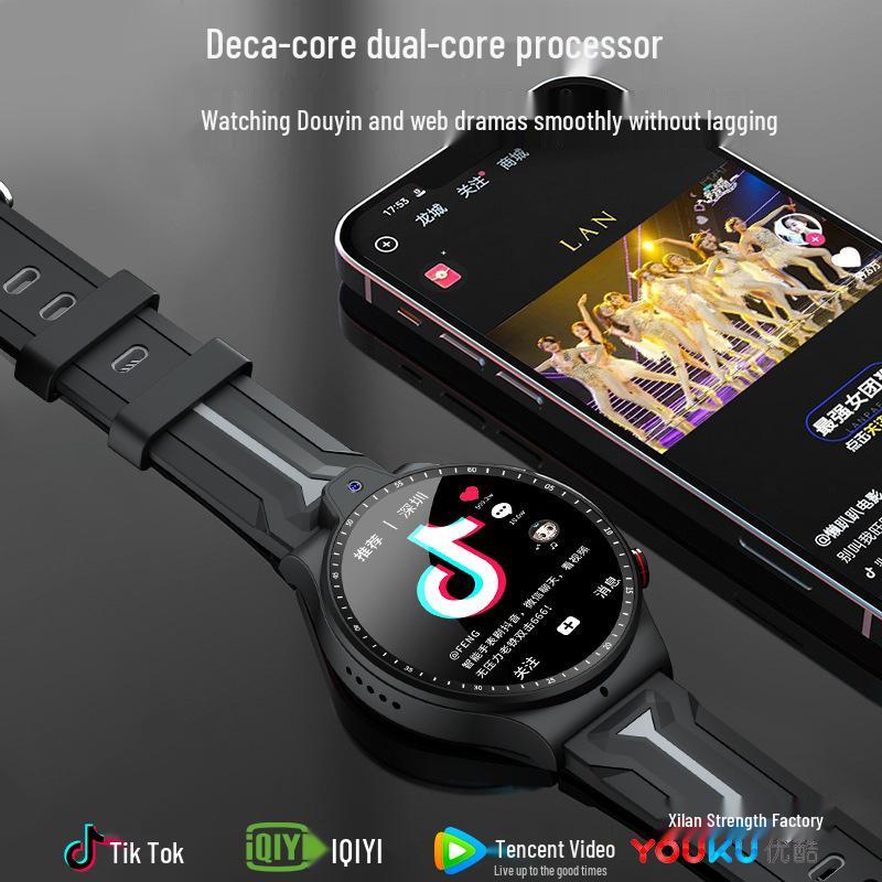 Android 5G Smartwatch with Round Dial, Insertable SIM, WiFi, Multifunctional, Black.