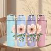 1PC Soft Pink Single Daisy Flower Print 750ml Color Plastic Sports Water Bottle Leakproof Flip Straw Lid Suitable for Sports Office Home Use