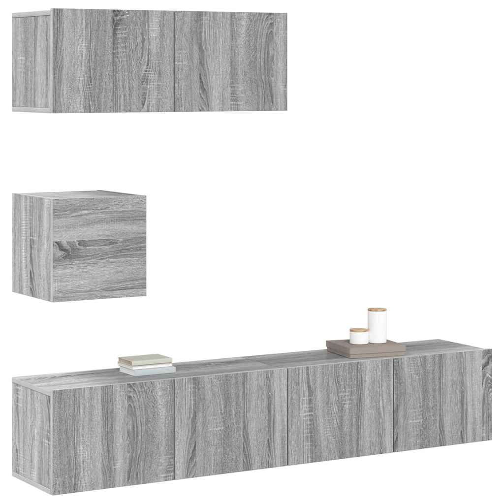 vidaXL 4-tlg. TV-Schrank-Set Grau Sonoma Holzwerkstoff