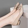 Pointed High Heels Women's Thick Heel Spring New Low Heel Medium Heel Women's Shoes Soft Leather Not Tired Feet Shallow Mouth Single Shoes