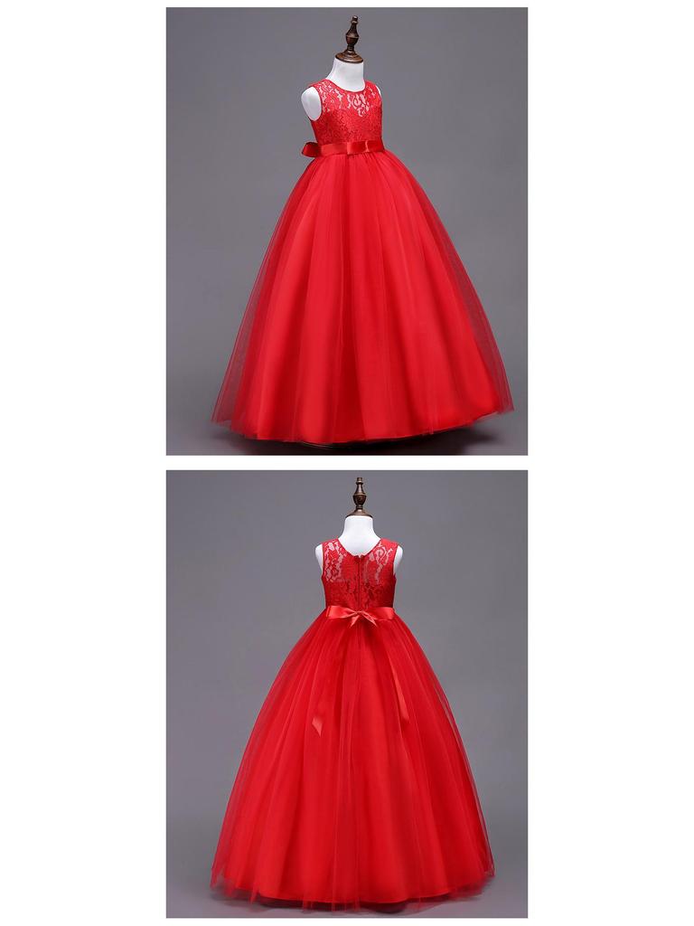 Dětské formální krajkové princeznovské šaty s dlouhou nadýchanou sukní na svatby