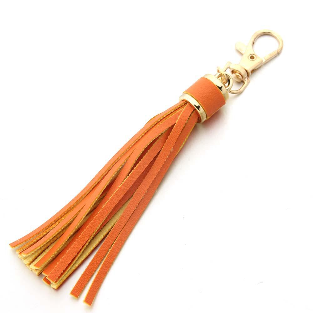 Fashion Gold Colour Alloy Lobster Clapes Leather Tassel Pendant Keychain for Women's Bag Accessories