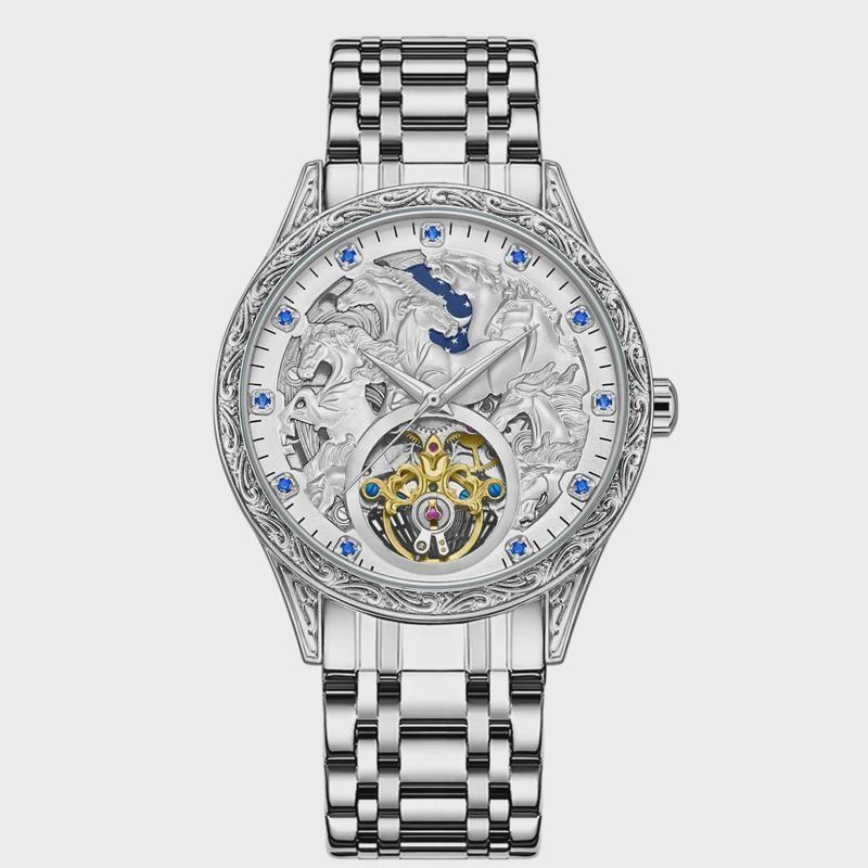Men Fashion Design Horse Watches Leather Strap Automatic Mechanical Watches Men Luxury Tourbillon Wristwatches