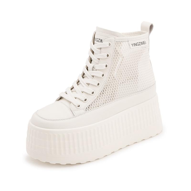 Białe buty na grubej podeszwie dla kobiet 2026 Nowe Letnie Siatkowe Wysokie Codzienne Trampki Wszechstronne Damskie Trend Grube Buty