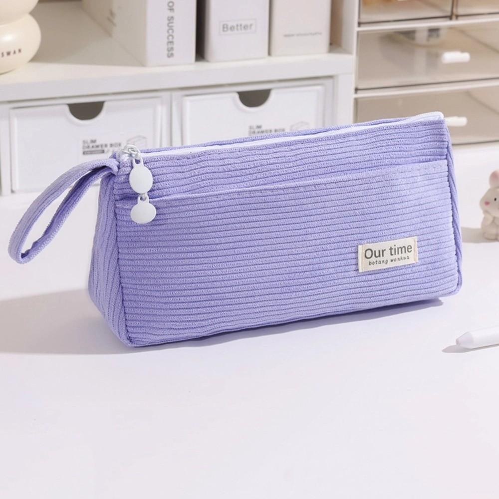 New Corduroy Pencil Case Multifunctional Large Capacity Pencil Pouch Solid Color Pen Storage Bag Student