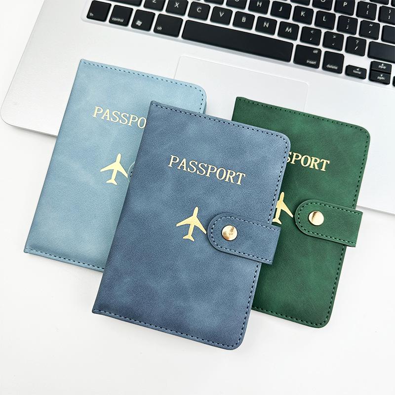 Leather Passport Holder with Airplane Buckle & Multi-Card Slots - PU Passport Protection Set