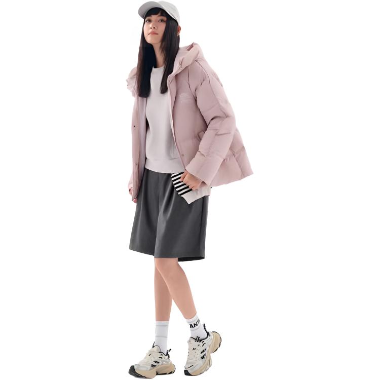 Anta Simple Hooded Letter Loose Warm Zipper Sports Down Jacket Women outerwear 162618906-5
