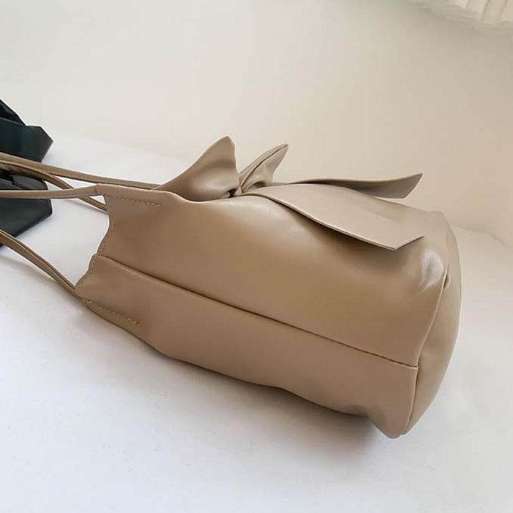 Korean Style PU Bow Shoulder Bag Solid Color Fashion Underarm Bag Elegant INS Tote Bag  Children