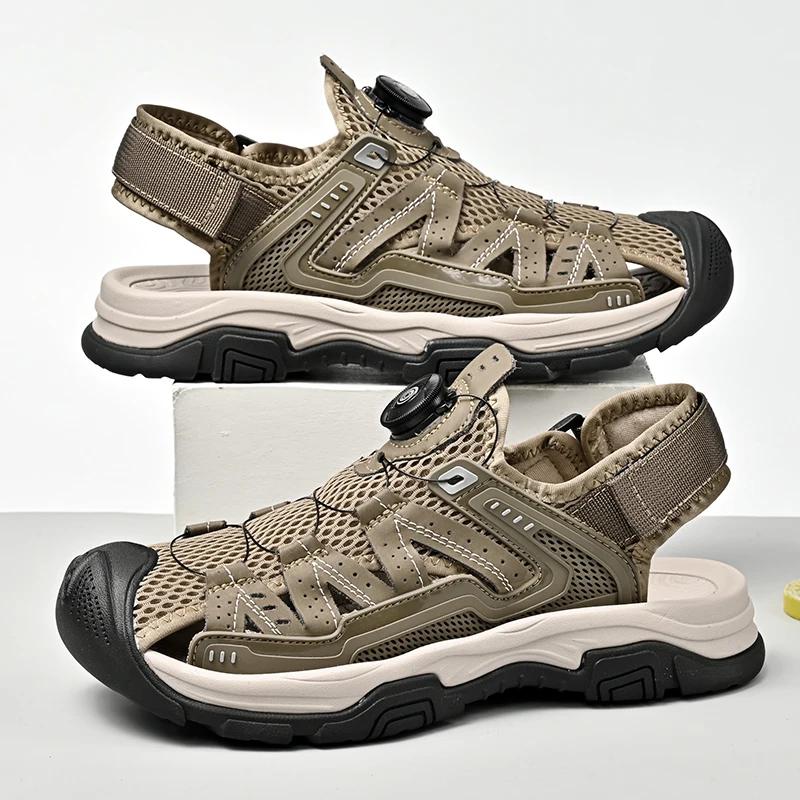 Fashion New Summer Mens Casual Shoes Genuine Leather Outdoor Breathable High Quality Sandals Fashion Walking Sport Shoe for Men Sneakers