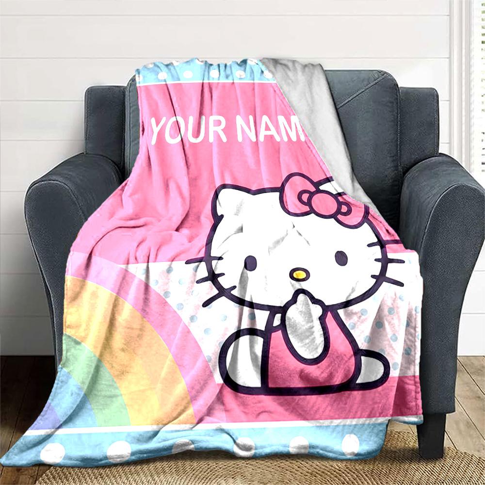 Customizable HelloKitty5 Throw Blanket – Personalized Name, All-Season Cozy Snug Blanket, Machine Washable, Personalized Blanket