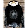 Autumn and Winter Women's Men's Plus Size Hooded Sweatshirt Spider Print Pullover Sweatshirt Halloween Holiday Outfit