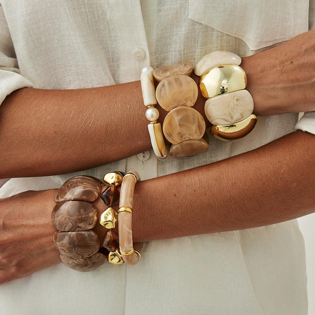 Vintage Maillard Smudge Żywica Elastyczna Bransoletka, Modna Geometryczna Zakrzywiona Łączona Koralikowa Bransoletka.