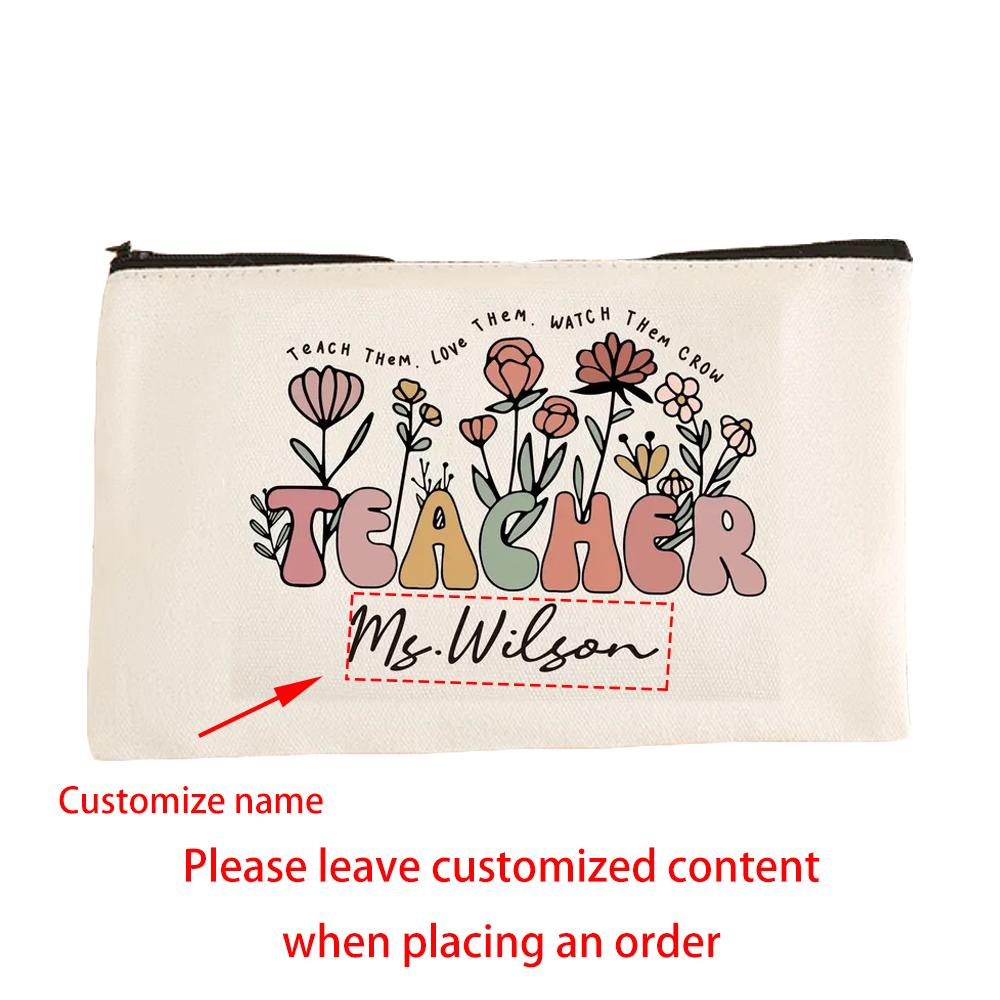 Personalized Educator Canvas Pencil Case Zipper Makeup Bag Back To School Graduation Appreciation Summer Camp End of Term Gift