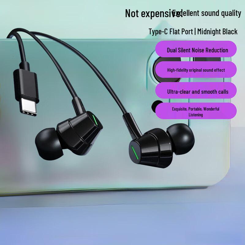 Comfortable In-Ear Wired Earphones with Mic - Long-Wear, No Ear Pressure, Type-C Compatible