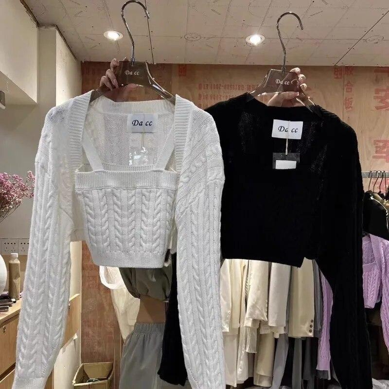 Sett med genser high-end vår og høst cardigan Krydret jente vest med kort stropp i to deler genser cardigan kvinnelige topper