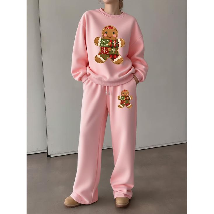 Women's Christmas Print Crewneck & Wide-Leg Pants 2-Piece Set. Soft, Chic Long-sleeve Loungewear & Athleisure for Fall/winter.