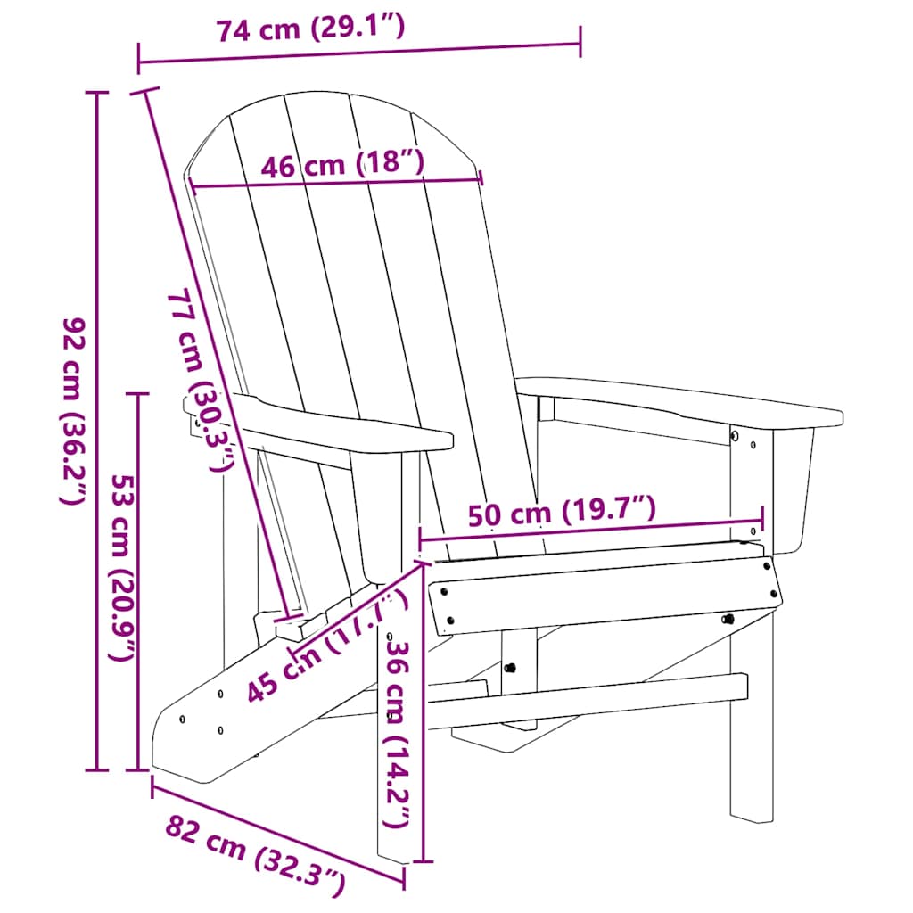 Adirondack Chair Light Gray 82 X 74 X 92 Cm HDPE