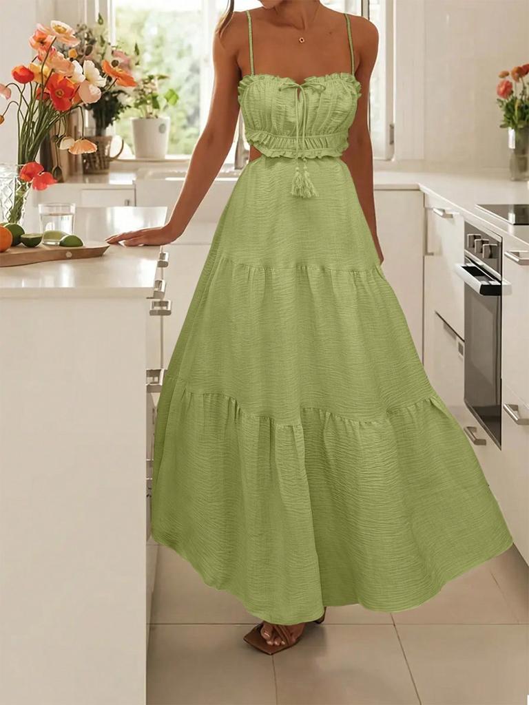 European and American Women's Clothing New Sleeveless Solid Color Suspender Long Dress Seaside Vacation Dress