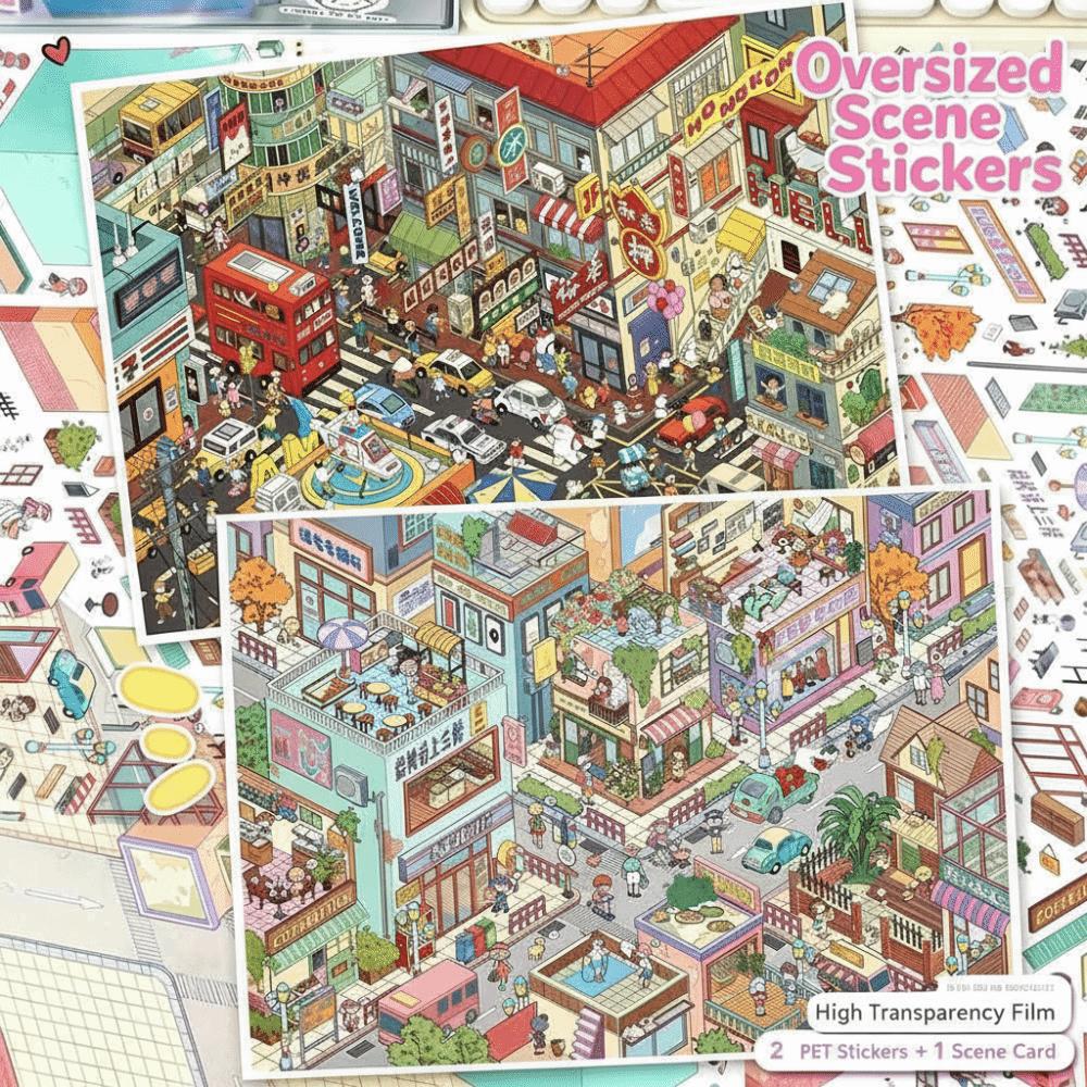 Kawaii Design Landscape Sticker Special Economic Zone Street Scene Sticker  Festival Decoration