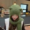 Bear ears wool hat women's autumn and winter thermal belt scarf cover cold hat simple and fashionable ear protection plush knitted hat