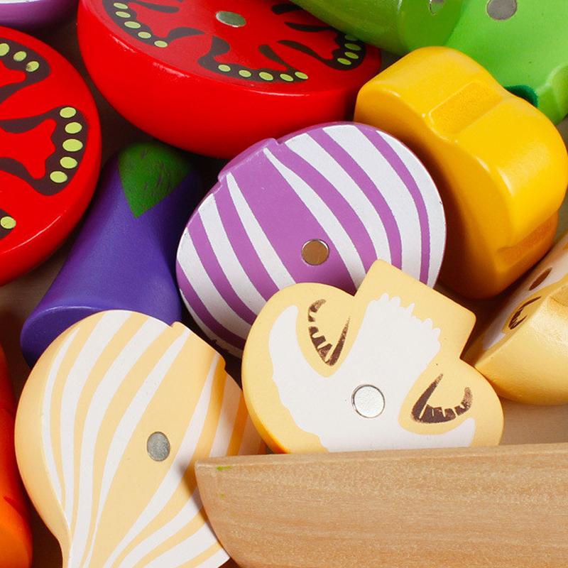 Holz Simulation Küche Rollenspiel Spielzeug Klassisches Spiel Montessori Lernspielzeug für Kinder Kinder Geschenk Obst Gemüse Schneideset