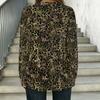Oversized Ladies Square Neck Long Sleeve T Shirt Double Layer Front Floral Printed Loose Casual Everyday Top