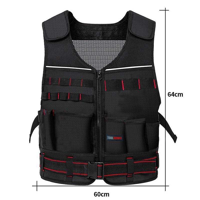 TOOLHUWEI Workwear Tool Vest Safety Work Vest with Multi-pockets Toolkit Pouch Heavy Construction Vest for Electrician Carpenter