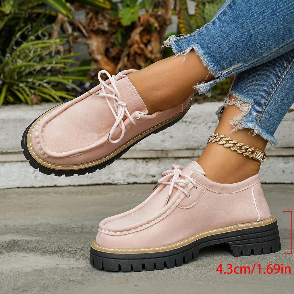 Plus Size Loafers  Fashion New Round Toe Deep Mouth Lace-up Platform Non-Slip Block Heel Single Shoes