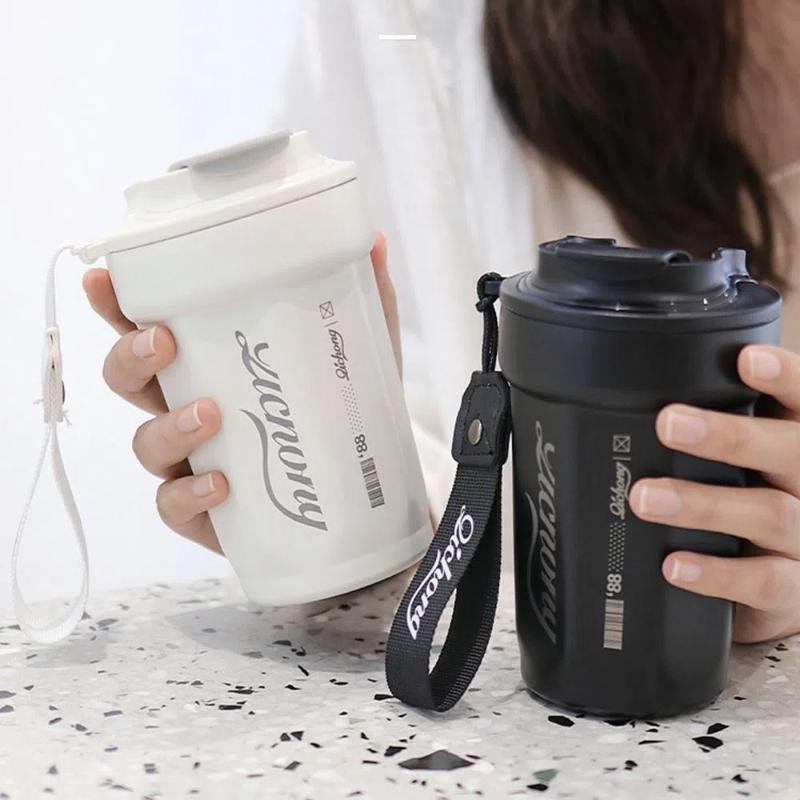 Light Portable Thermal 450ml Coffee Mug Double Layer Stainless Steel Coffee Mug with Lid Car Thermos Milk Water Bottle Gift Mug