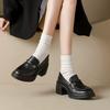 Cowhide Version~ British Style Camellia Platform High-heeled Loafers, Small Leather Shoes, Retro Thick-heeled Single Shoes for Women