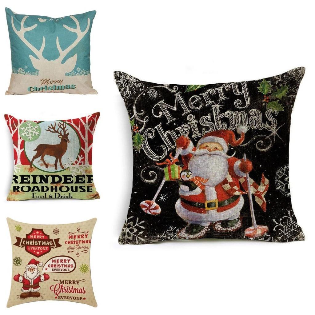 Festive Christmas Xmas Linen Cushion Cover With Elegant Single Side Printing Design