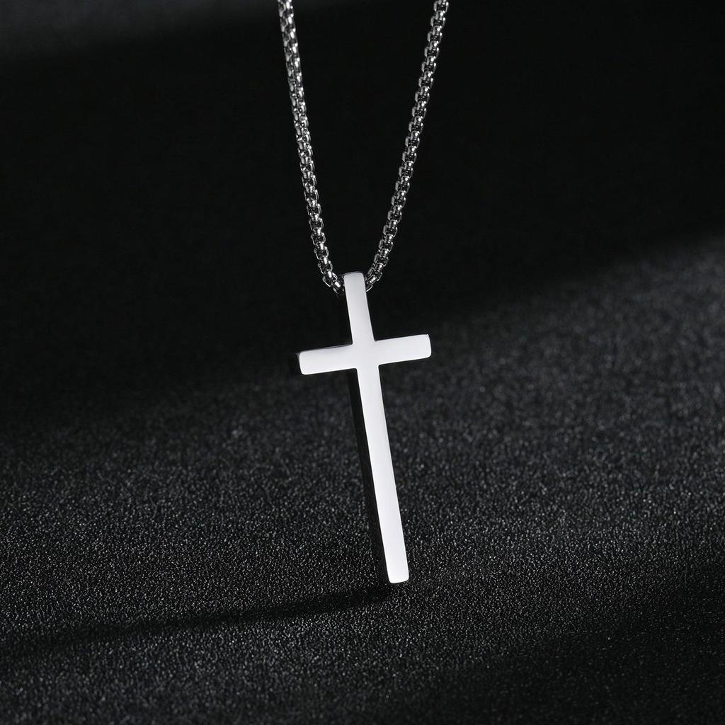 Unisex Zinc Alloy Cross Necklace with Long Non-Fading Pendant and Titanium Steel Chain Trend.