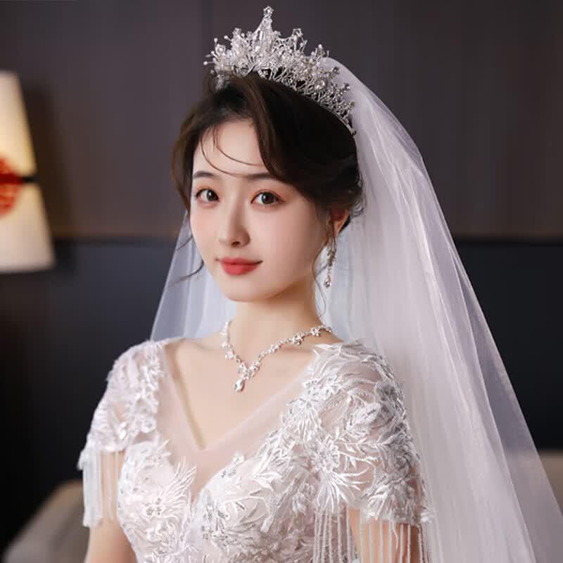 Bridal Crystal Crown Headpiece with Veil