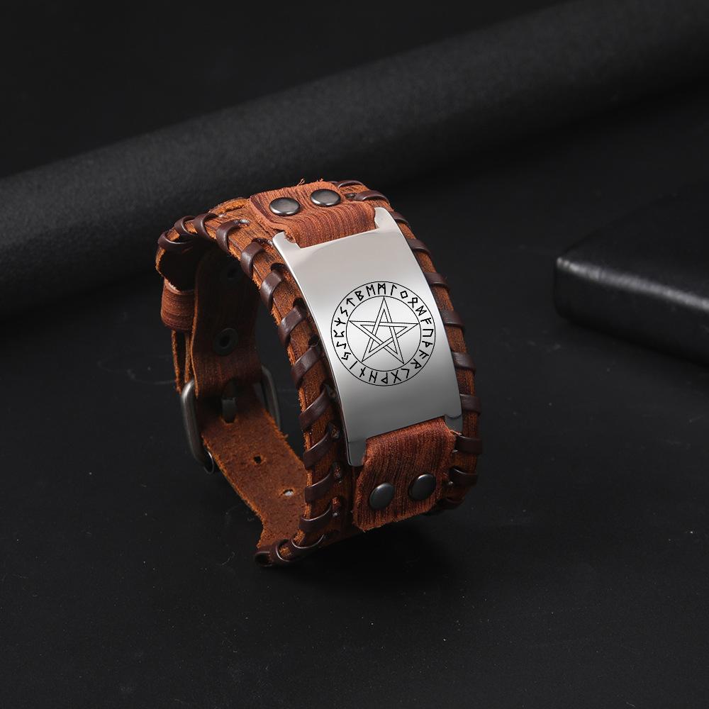 Amuletă Protectoare Nordică Brățară de Piele cu Jurământ Viking