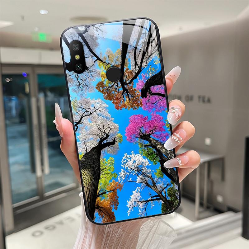 Beautiful Flower Cute Cartoon Cats Case For Xiaomi Mi A2 / Mi A2 Lite Tempered Glass Phone Case Protective Back Cover Hard Shell