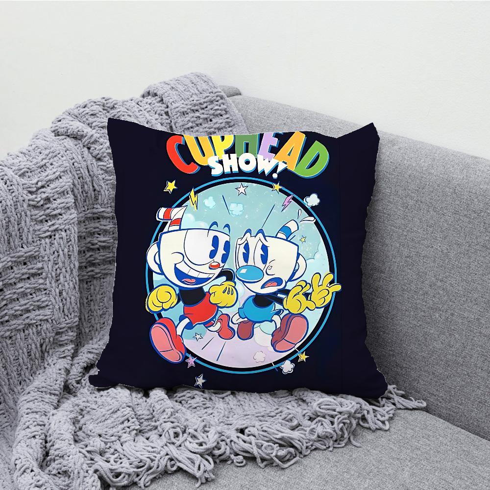 משחק שיתופי לשני שחקנים C-Cuphead ציפית לכרית מקרה כרית רך לקישוט ספה בסגנון חוות קישוטים לבית ומגן ציפית לכרית