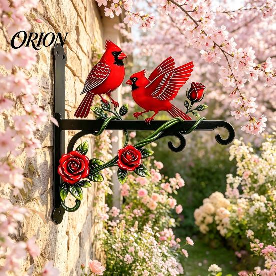 Suporte de Vaso de Flores de Metal para Pátio, Suporte de Planta Pássaro Vermelho, Gancho de Parede Externo, Decoração de Jardim Montada, Suporte para Comedouro, Plantas Penduradas, Comedouro, Vento