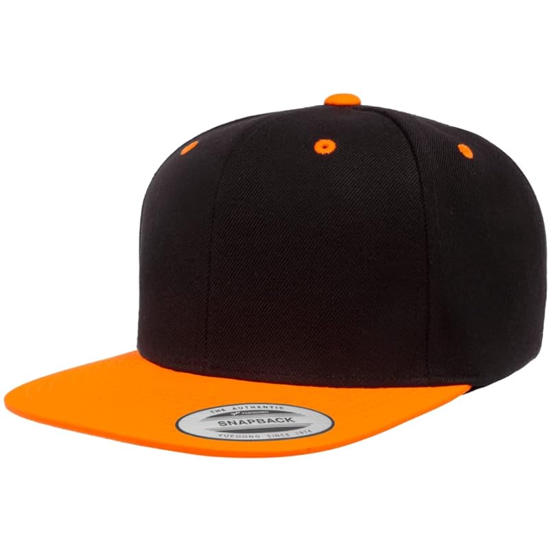 

[Flex fit] YUPOONG Youpon cap baseball flat visor adjustable 2 tone 10 colors Plain color 6089MT (black/neon orange) [product]