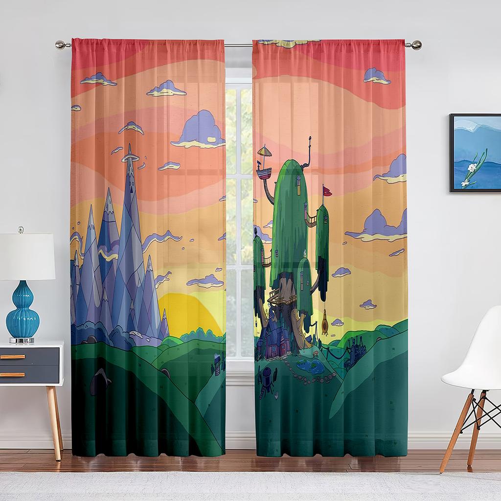 Vild Kaktus Tropisk Växt Blad Skir Gardin för Vardagsrum Sovrum Voile Draperi Kök Fönster Tyllgardiner Hemväsentligheter