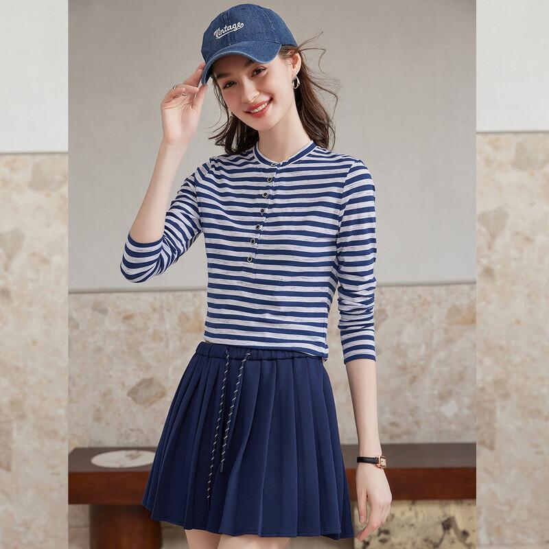 Women s Retro Contrast Stripe Long Sleeve T-Shirt L
