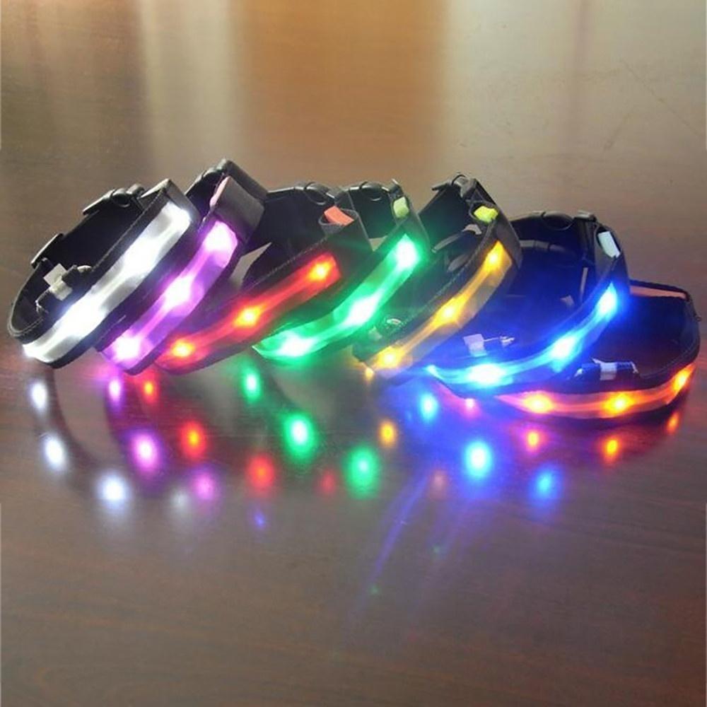 LED Nylon Hund Kjæledyr Katt Halsbånd Sikkerhet Natt Halskjede Anti-tapt Blinkende Glitter Halsbånd for Hund Gåtur