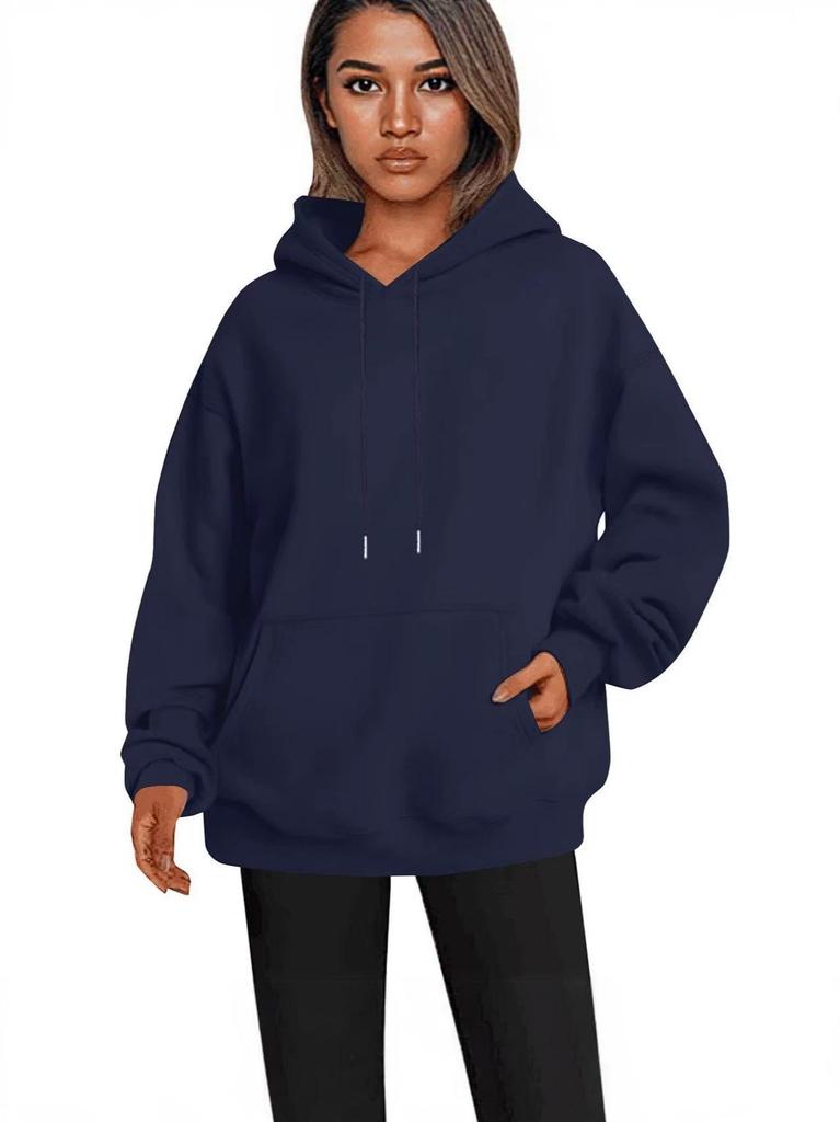 Unisex Loose Casual Autumn/Winter Hooded Pullover with Drawstring and Drop Shoulder Sleeves
