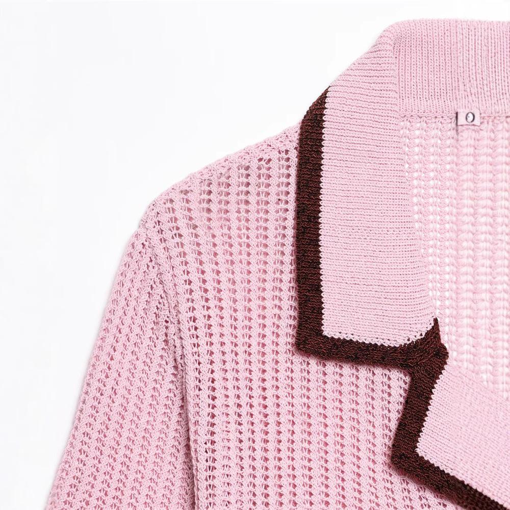 TAOP&ZA Women's Summer Commuter Knitted Shorts Set with Turn-Down Collar and Short Sleeves