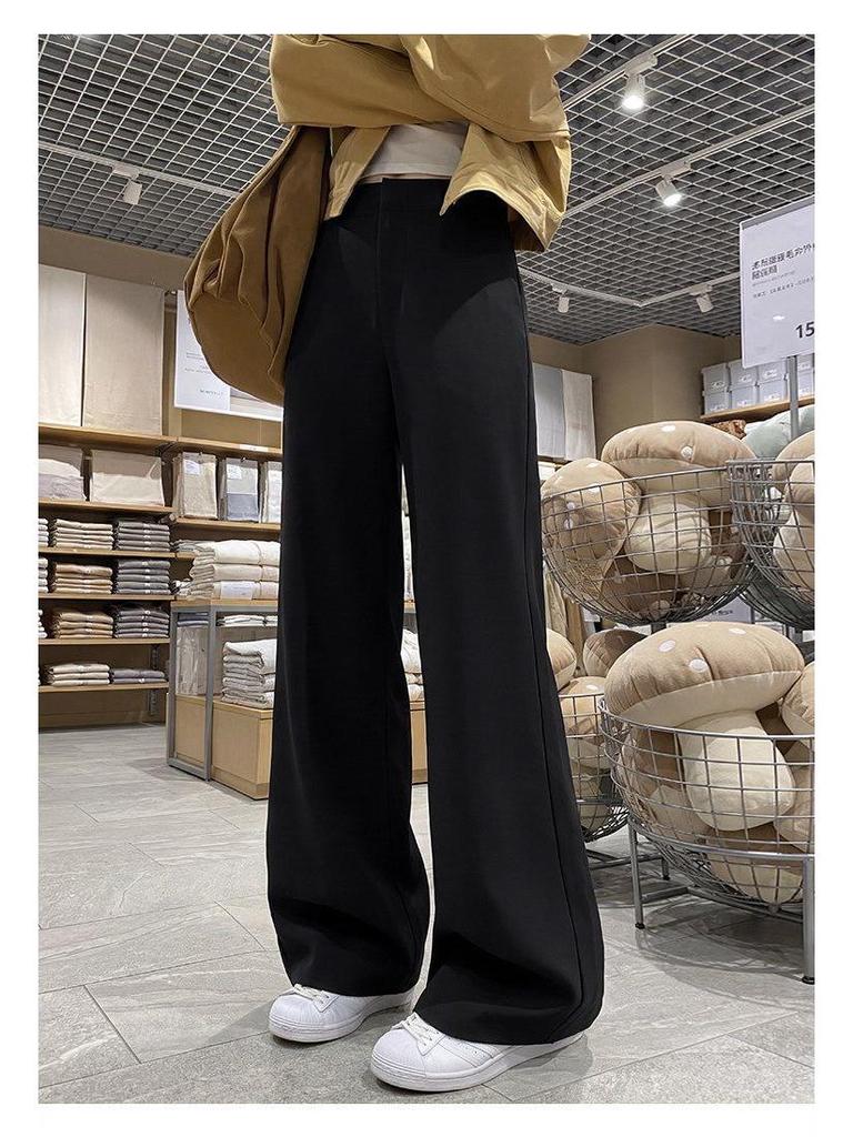 Women's Khaki Wide-Leg Trousers - Spring/Autumn 2026 High-End Slim Straight-Leg Suit Pants