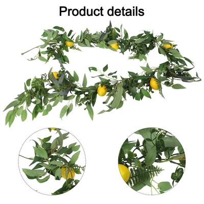 180cm Artificial Lemon Wreath With Green Plants Willow Leaf Lemon Vine Wedding Decoration Simulation Lemon Decoration Vine