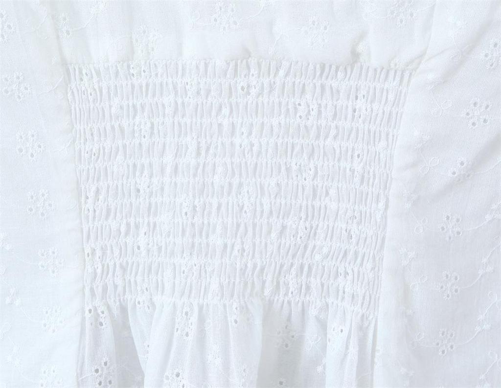 Chemise Blanche à Manches Bouffantes et Col en Dentelle - Haut Rétro pour Femme à Boutonnage Simple, Brodé et Cintré à la Taille