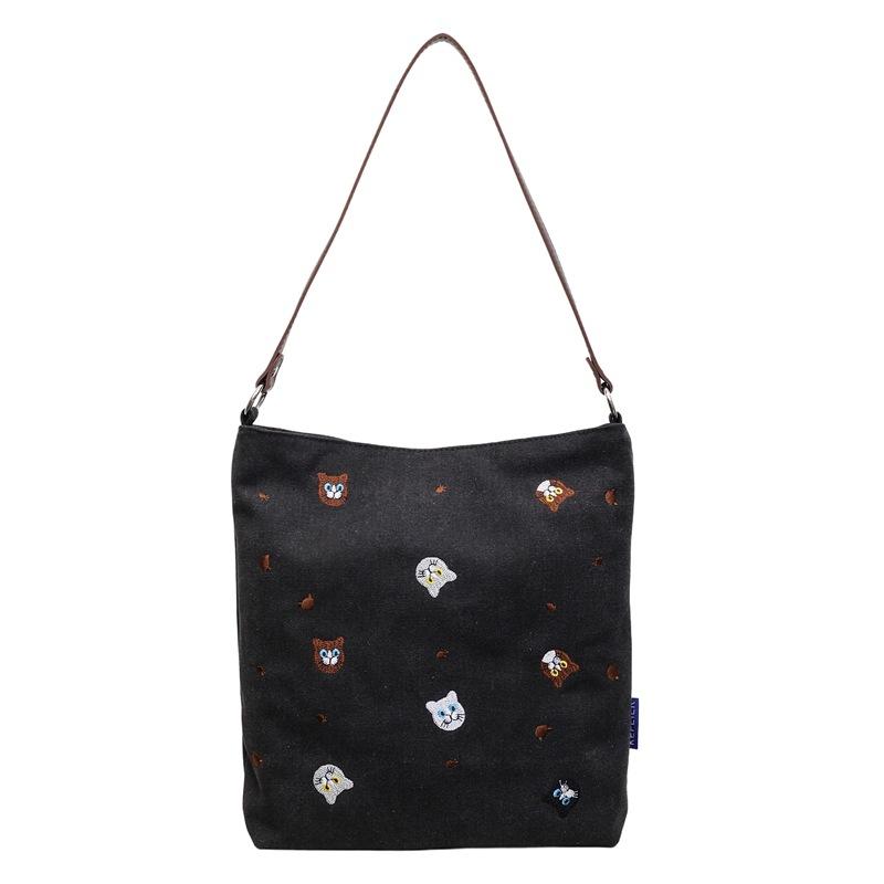 Casual Large-capacity Tote Single-shoulder Bag, Trendy Embroidered Commuter Handbag