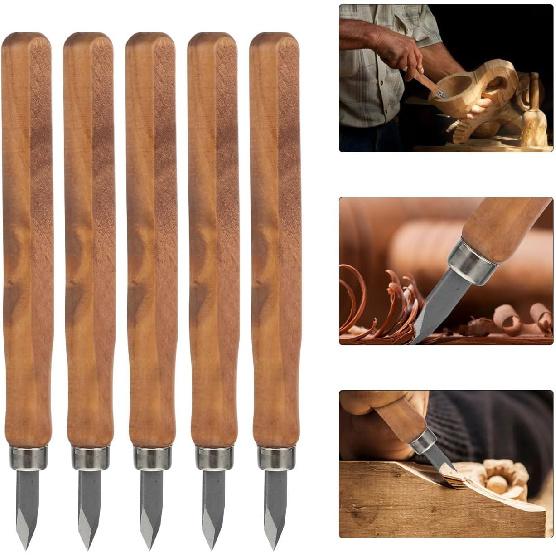 DOITOOL 5 Pcs Wood Carving Knives Kit, Dual Double Bevel Marking Woodworking, Wood Whittling Knives Woodworking Scribe Tool, Wood Carving Tools for
